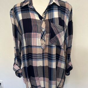 ID 23 Plaid‎ Button Up Shirt Long Sleeve Pocket Casual Womens Size Medium